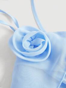 SHEIN MOD Ruffle Trim Halter Top - Baby Blue - View 3