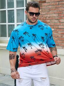 Manfinity Chillmode 男士大码椰子樹圖案漸層T恤 - 彩色 - 查看 5