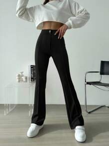 RueChic Solid Flare Leg Pants - Black - View 4