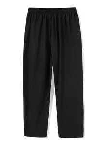 男士字母拼贴抽绳腰裤，适合秋季 - 黑色 - 查看 2