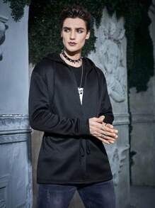 Manfinity Roghcode 寬鬆款式男士萬聖節連帽夾克,帶拉繩腰身設計 - 黑色 - 查看 6