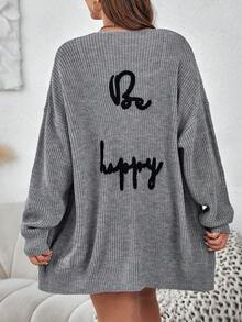 SHEIN LUNE 大码落肩开衫 - 灰色 - 查看 2