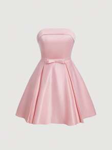 SHEIN MOD Chất rắn Viền bình hàng phía sau Thắt lưng Váy liền áo - Màu Hồng baby - Xem 1