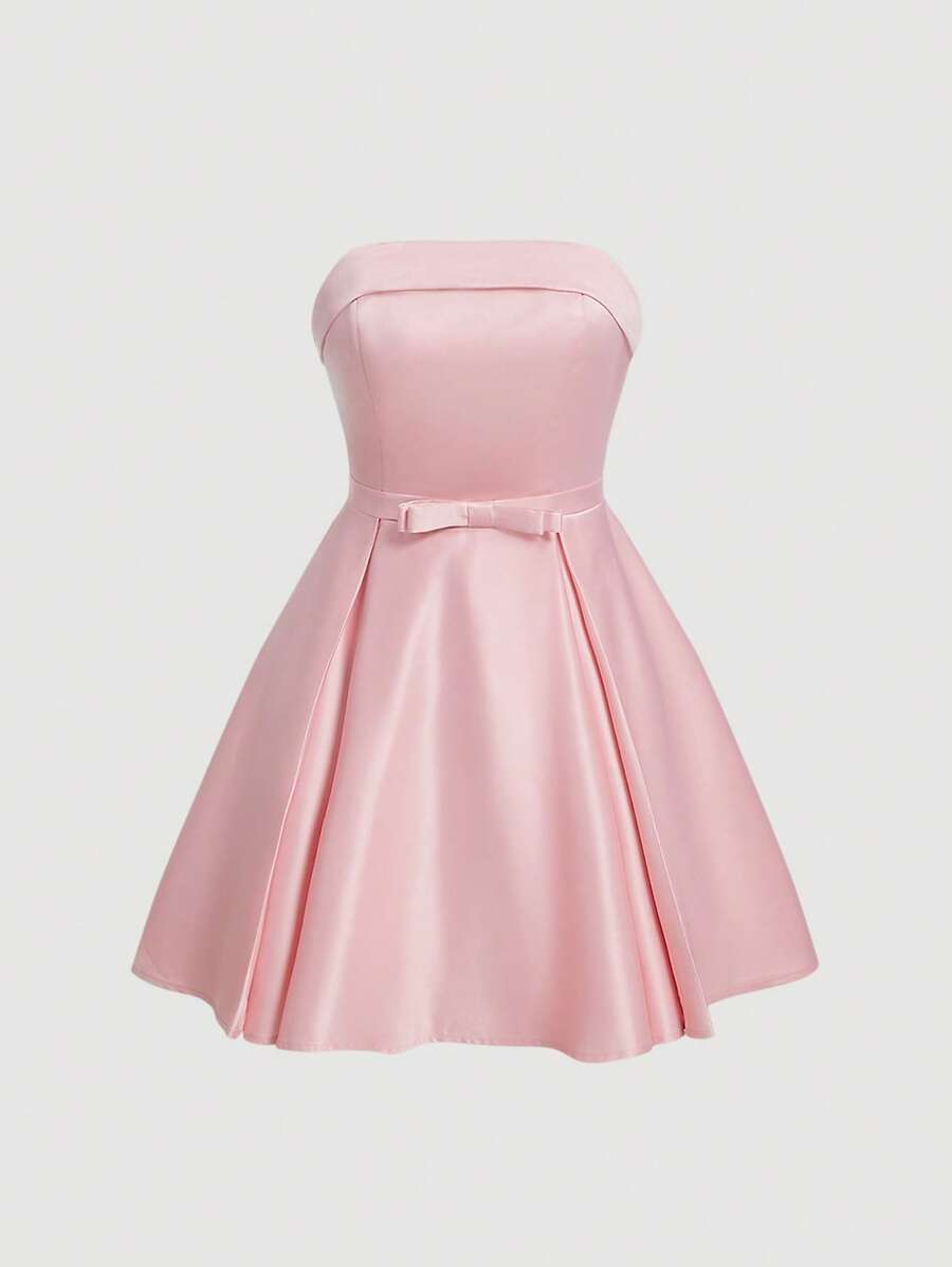 SHEIN MOD Chất rắn Viền bình hàng phía sau Thắt lưng Váy liền áo - Màu Hồng baby - Xem 1