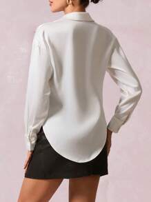 SHEIN Clasi Solid Button Front Shirt - White - View 2