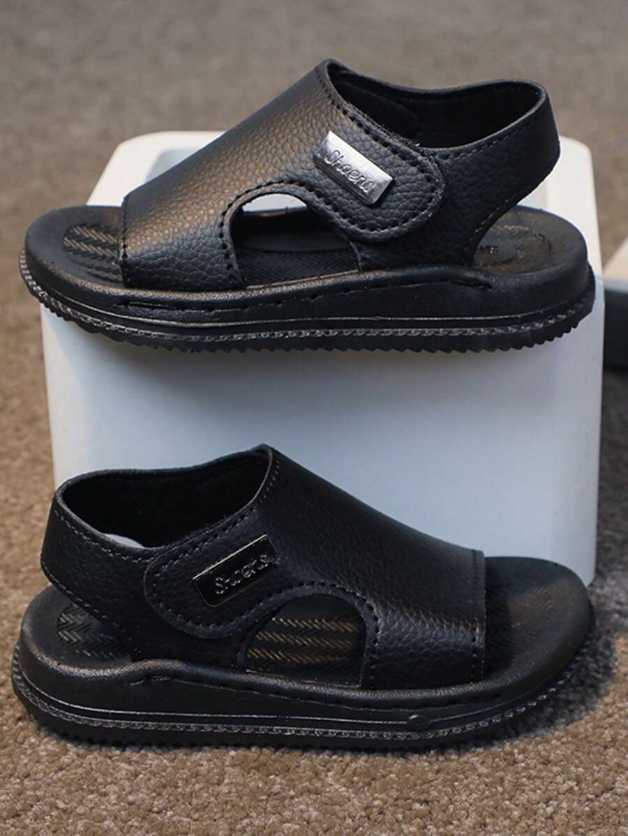 Chicos Sandalias con tira con estampado de letra cierre de gancho y bucle para exterior - Negro - Ver 1