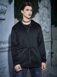 Manfinity Roghcode 寬鬆款式男士萬聖節連帽夾克,帶拉繩腰身設計 - 黑色 - 查看 3