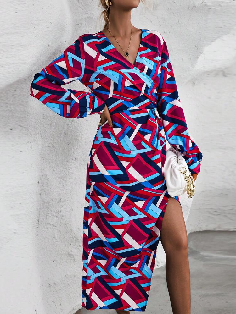 Geo Print Asymmetrical Hem Dress