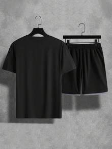 Manfinity Homme Men Slogan Graphic Colourblock Tee & Drawstring Waist Shorts Set - Multicolor - View 2