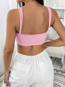 SHEIN EZwear Solid Crop Cami Top - Pink - View 2
