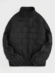 Manfinity VCAY Loose Fit Men's Solid Color Zip-Up Quilted Winter Coat
