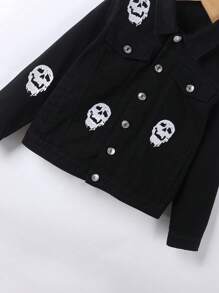 Tween Boy Halloween Skull Print Denim Jacket Without Tee