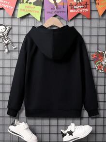 SHEIN 青少年男孩单件字母图案拉链卫衣 - 黑色 - 查看 8