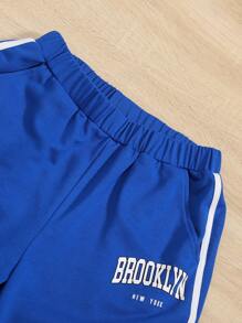 SHEIN Leap Crew Teen Girl Letter Graphic Cami Top & Mesh Top & Sweatpants - Blue and White - View 3