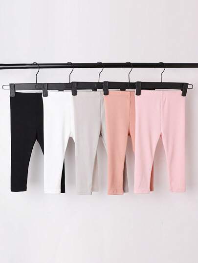 SHEIN Playful Pals 5pcs Baby Girls' Casual Simple Stretchy Leggings Set, Spring/Autumn New Style, Ribbed Design, High Waist, Versatile Bottoms Chic Outfits For Autumn/Winter