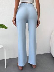 EURMUSE Solid Straight Leg Pants - Baby Blue - View 2