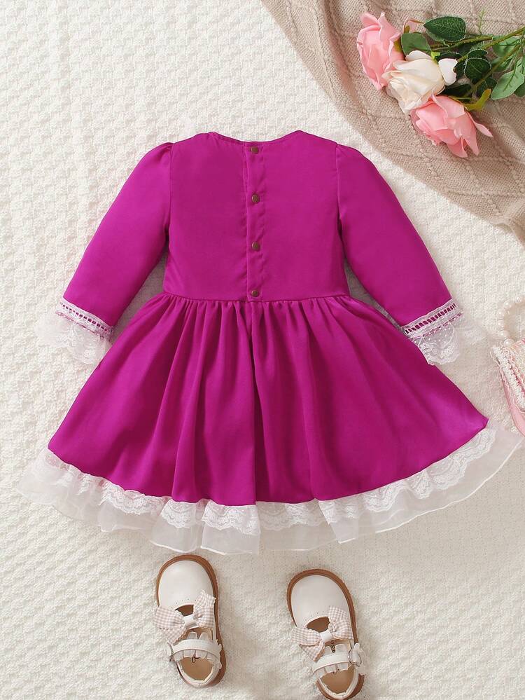 Baby Girl Contrast Lace Square Neck Dress