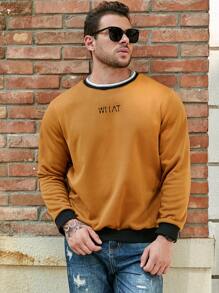 Manfinity Homme Men Plus Letter Graphic Contrast Trim Sweatshirt - Brown - View 3