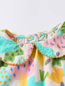 女小童卡通圖案彼得潘領喇叭袖襯衫