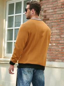 Manfinity Homme Men Plus Letter Graphic Contrast Trim Sweatshirt - Brown - View 2