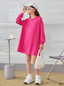 SHEIN 女大童標語&印花落肩袖衛衣洋裝 - 玫紅色 - 查看 6