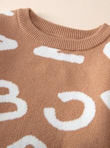 Baby Girl Letter Pattern Sweater & Knit Shorts - Khaki - View 3