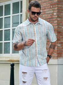 Manfinity Homme Men Plus Striped Print Shirt - Multicolor - View 3