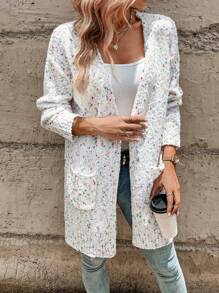 SHEIN LUNE Space Dye Dual Pocket Drop Shoulder Cardigan,Long Sleeve Tops