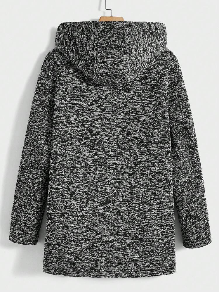 Men Zip Up Teddy Lined Hooded Coat Without Sweater, For Fall Winter