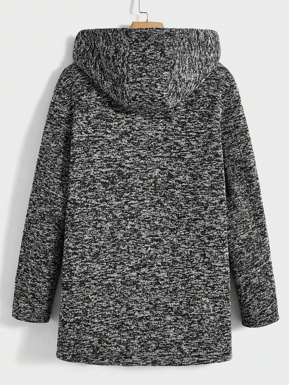 Men Zip Up Teddy Lined Hooded Coat Without Sweater, For Fall Winter
