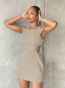 SHEIN SXY 腰部鏤空緊身洋裝 - 卡其色 - 查看 4