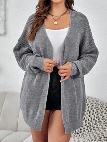 SHEIN LUNE 大码落肩开衫 - 灰色 - 查看 3