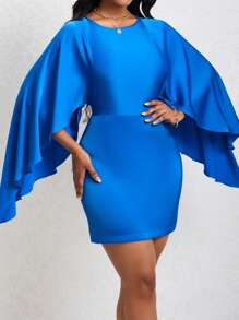 SHEIN Unity 素色斗篷袖緊身洋裝 - 寶藍色 - 查看 2