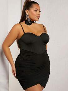 Hauture Plus Ruched Bustier Bodycon Dress - Black - View 5