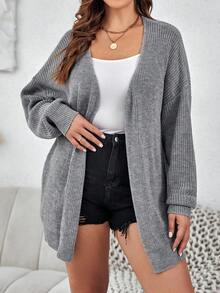 SHEIN LUNE 大码落肩开衫 - 灰色 - 查看 5