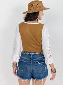 Rusttydustty Lace lên phía trước Viền rìa Áo ba lỗ - màu nâu - Xem 2