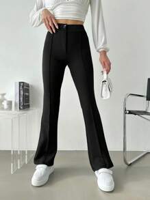 RueChic Solid Flare Leg Pants - Black - View 1