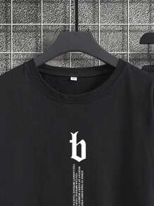 Manfinity Homme 男士字母圖案T恤&腰部抽繩衛褲 - 黑色 - 查看 5