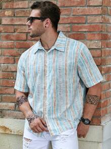 Manfinity Homme Men Plus Striped Print Shirt - Multicolor - View 4