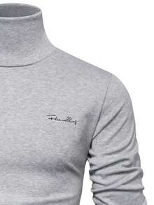 Manfinity Men Letter Graphic Turtleneck Tee - Light Grey - View 3
