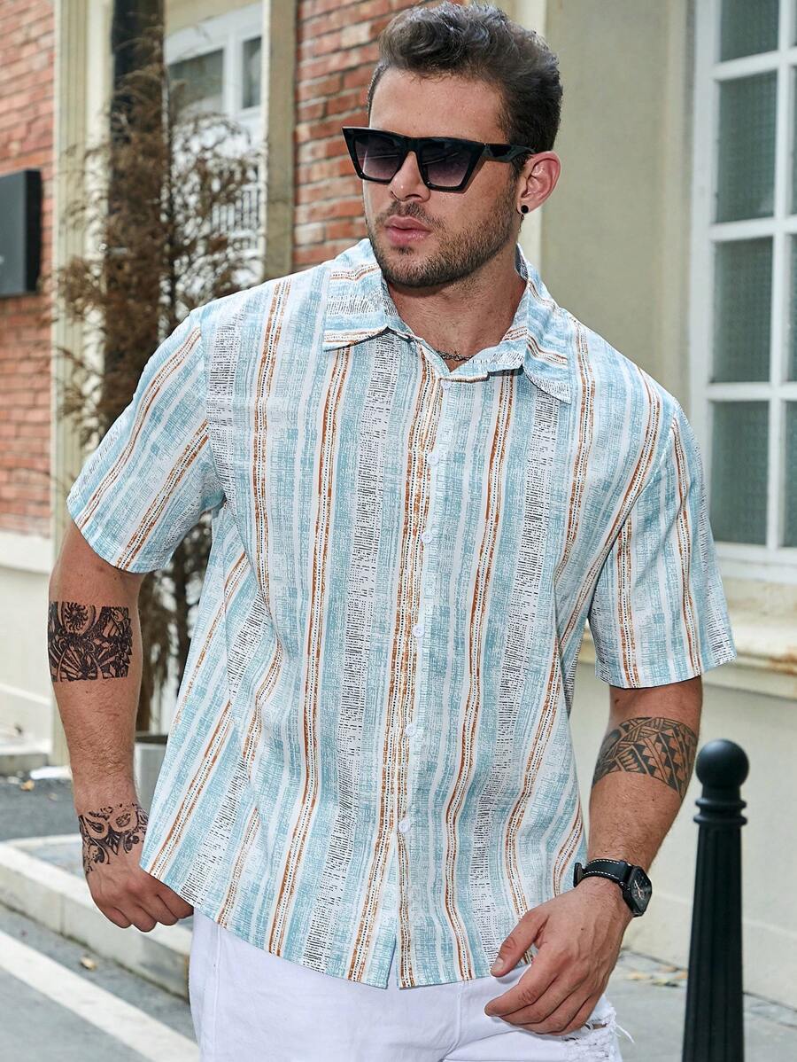 Manfinity Homme Men Plus Striped Print Shirt - Multicolor - View 1