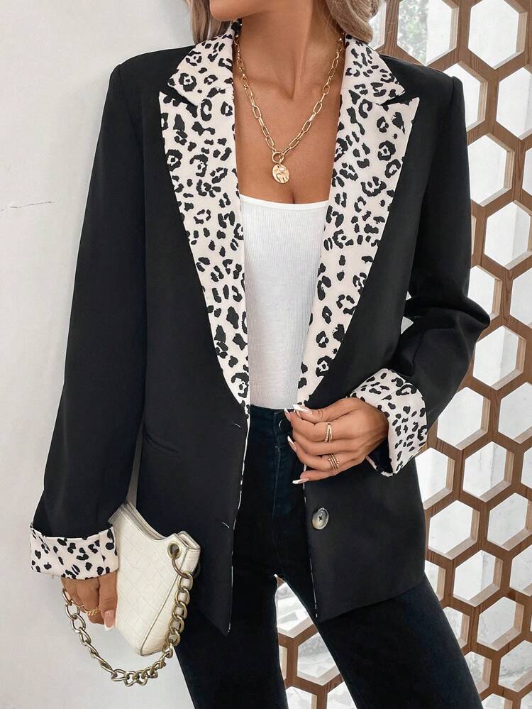Leopard Print Lapel Neck Blazer