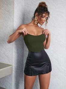 Apperloth A 纯色网纱褶皱抹胸束身衣，性感优雅，适合音乐节夏季穿着 - 綠色 - 查看 5