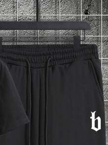 Manfinity Homme 男士字母圖案T恤&腰部抽繩衛褲 - 黑色 - 查看 4