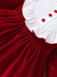 Souflis Souflis 女婴荷叶边饰荷叶袖连衣裙和帽子，圣诞节 - 酒紅色 - 查看 4