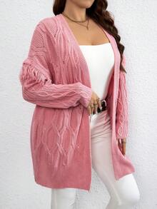 Celure Hơn Viền rìa Thả vai Thắt lưng Áo len Mở - Hồng - Xem 3