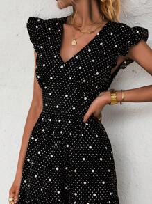 SHEIN Clasi 波點圖案荷葉邊洋裝 - 黑色 - 查看 7