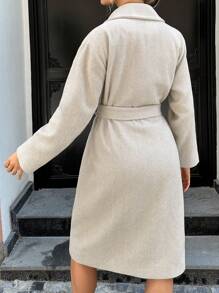 EURMUSE Lapel Neck Belted Overcoat - Beige - View 2