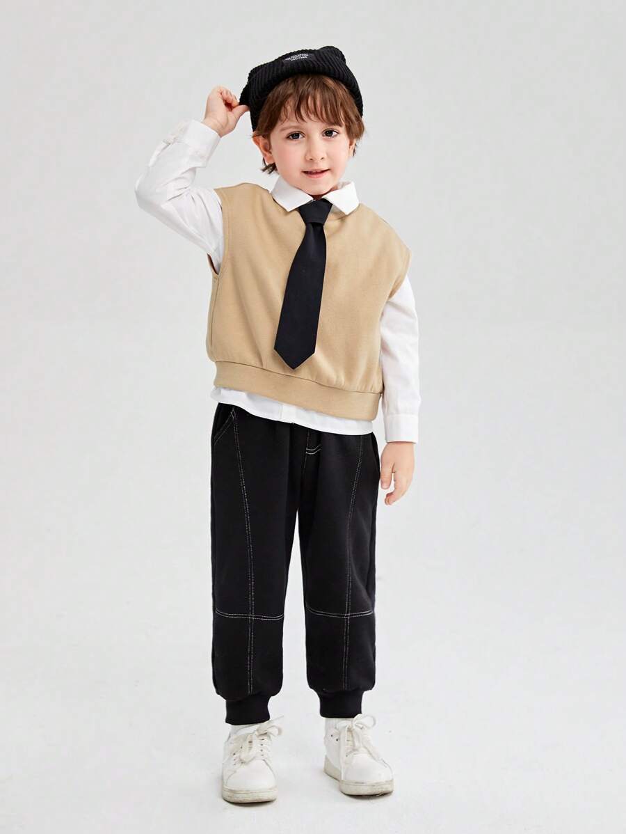 SHEIN Chàng trai trẻ Chất rắn Áo sơ mi & Khâu trên cùng Quần & Áo nỉ & Buộc - Nhiều màu - Xem 1