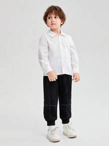 SHEIN Chàng trai trẻ Chất rắn Áo sơ mi & Khâu trên cùng Quần & Áo nỉ & Buộc - Nhiều màu - Xem 6